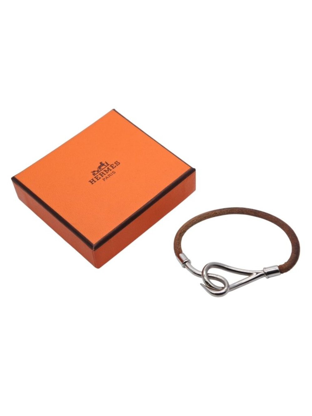 Hermes Jumbo H Bracelet Leather Brown Silver